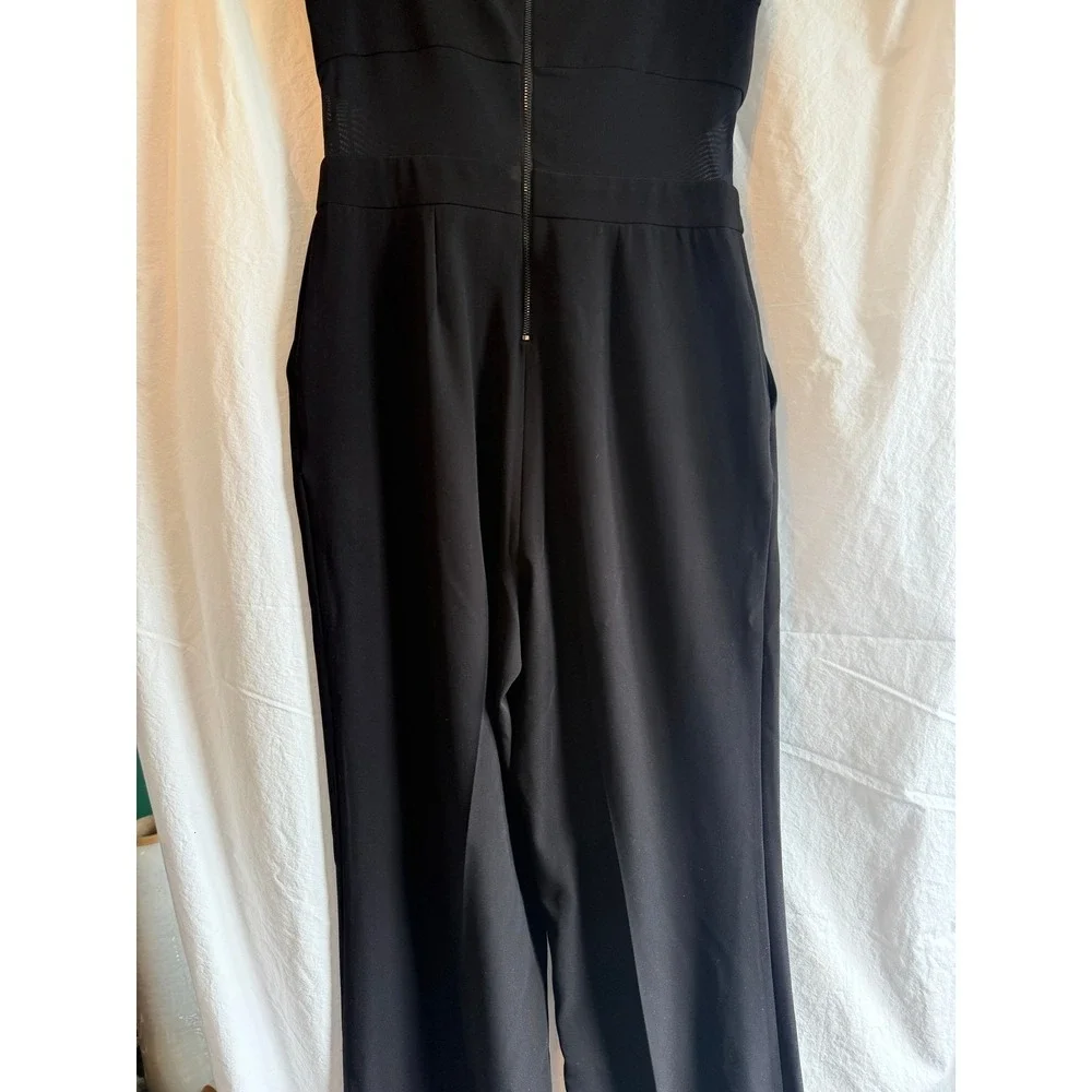 Laundry by Shelli Segal Black Cold Shoulder Mesh Waist Jumpsuit Womens 2Wide Leg
